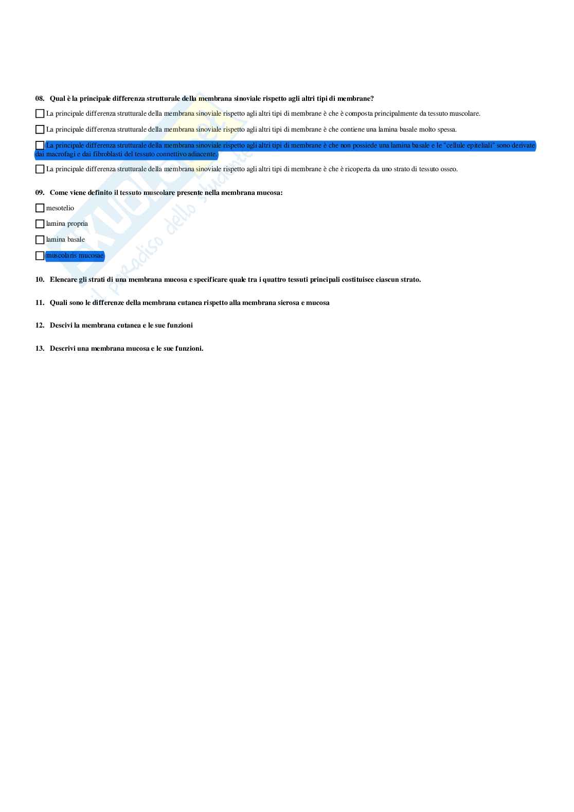 Paniere Anatomia umana - (2026) - Risposte multiple corrette Pag. 16