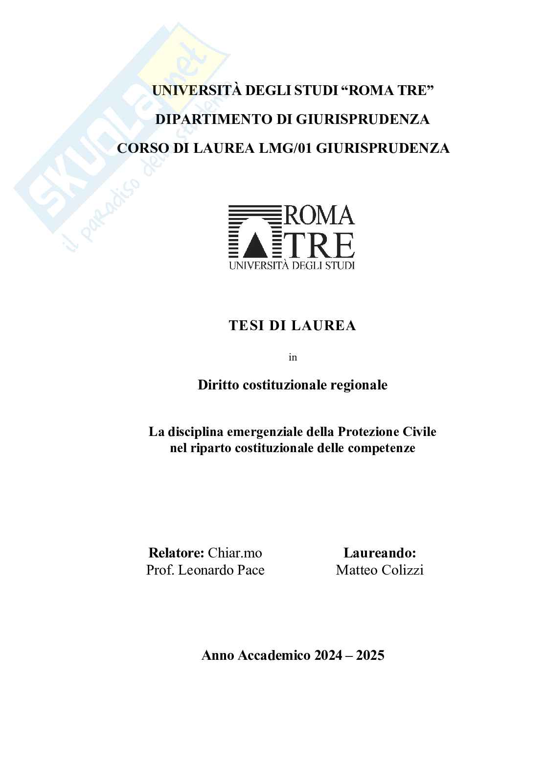 Disciplina emergenziale della Protezione Civile nel riparto costituzionale delle competenze Pag. 1