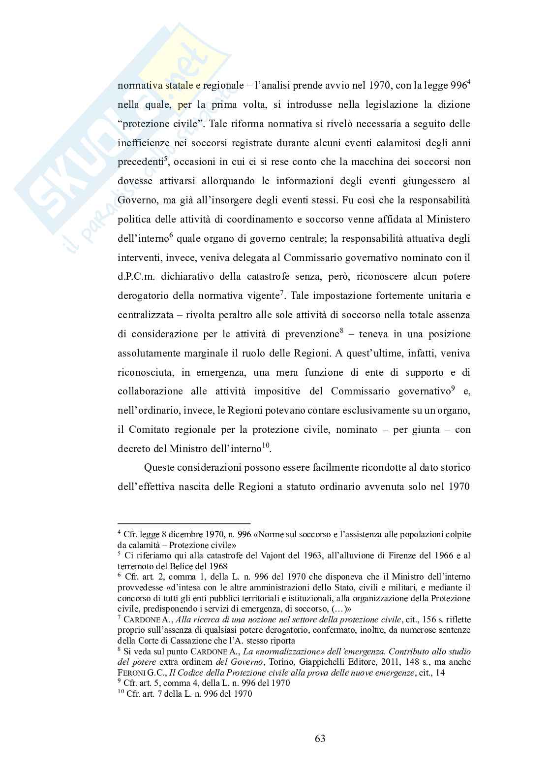 Disciplina emergenziale della Protezione Civile nel riparto costituzionale delle competenze Pag. 66