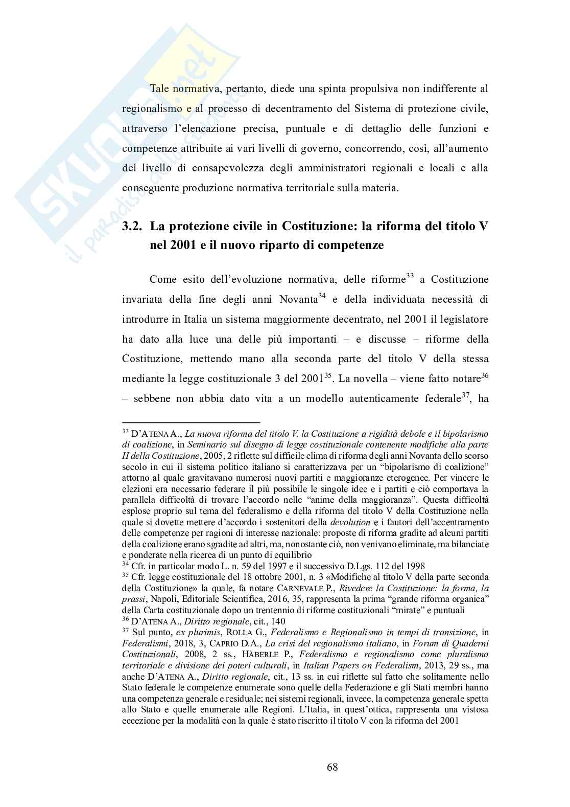 Disciplina emergenziale della Protezione Civile nel riparto costituzionale delle competenze Pag. 71