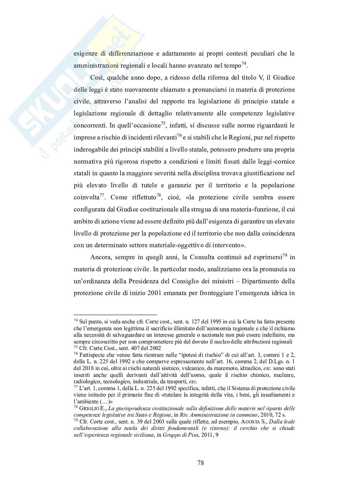 Disciplina emergenziale della Protezione Civile nel riparto costituzionale delle competenze Pag. 81