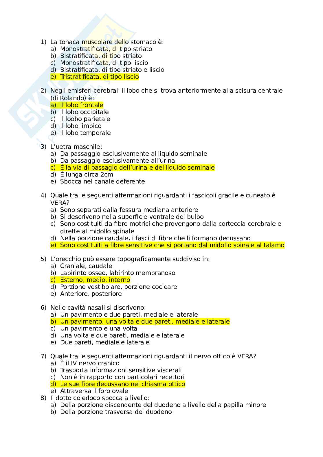 Domande esercitazione esame Anatomia umana Pag. 1