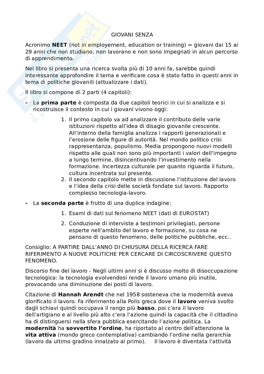 Riassunto esame Sistemi socio-economici, Prof. Antonini Erica, libro consigliato Giovani Senza , Antonini  Pag. 1