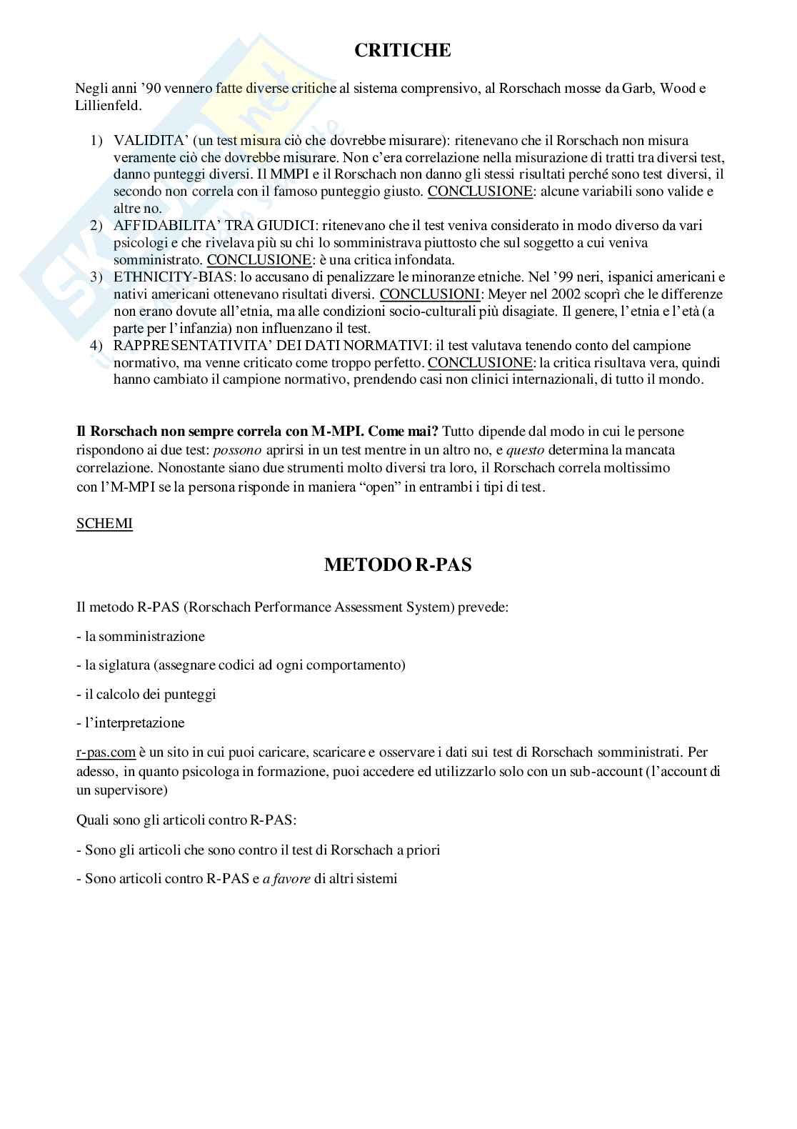 Riassunto esame test di Rorschach evidence-eased, prof. Giromini, libro consigliato Rorschach performance assessment system. Administration, coding, interpretation, and technical manual. Toledo oh: rorschach performance, Meyer, Viglione, Mihura, Erard Pag. 2