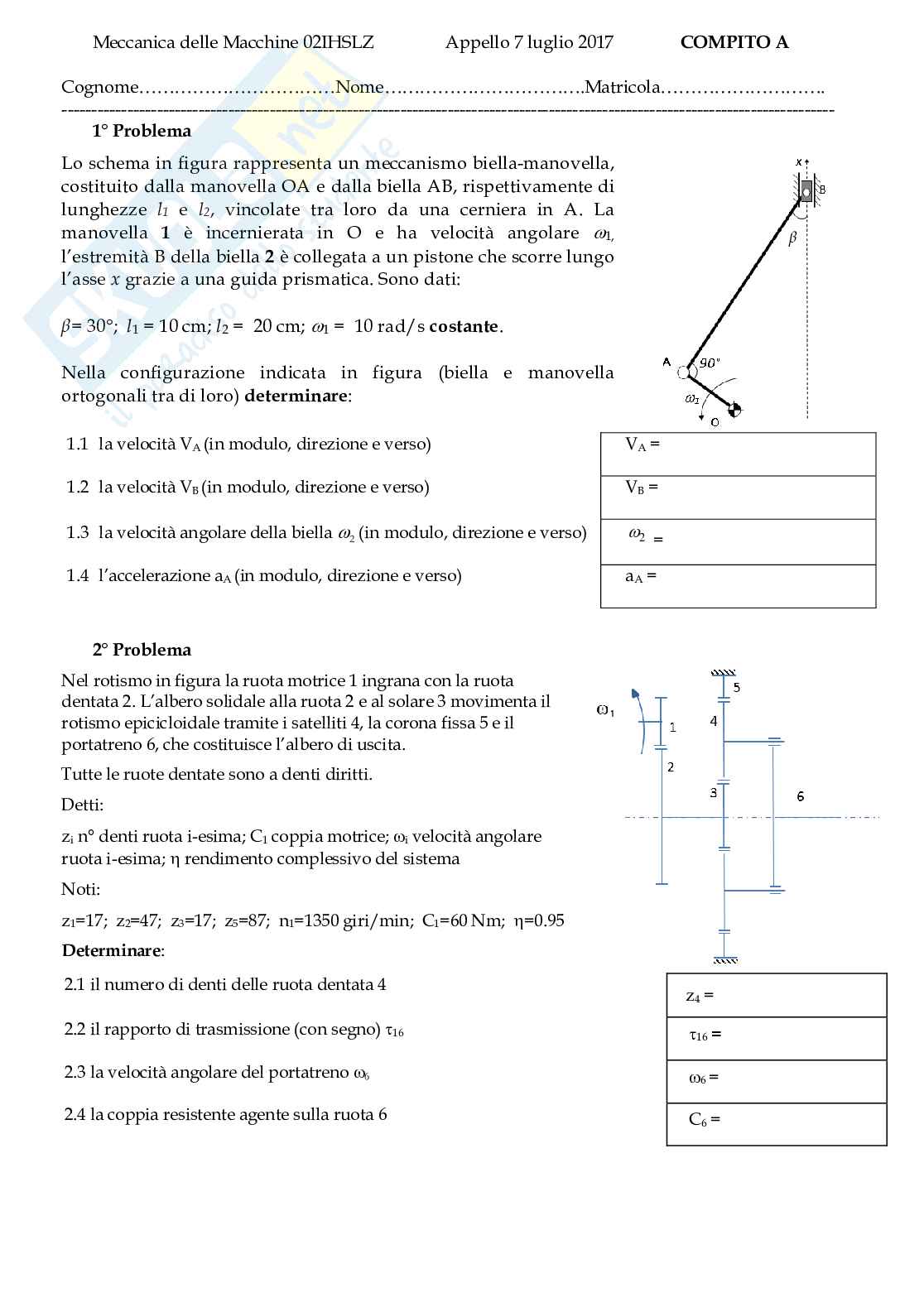 Temi d'esame svolti Meccanica delle macchine Pag. 1