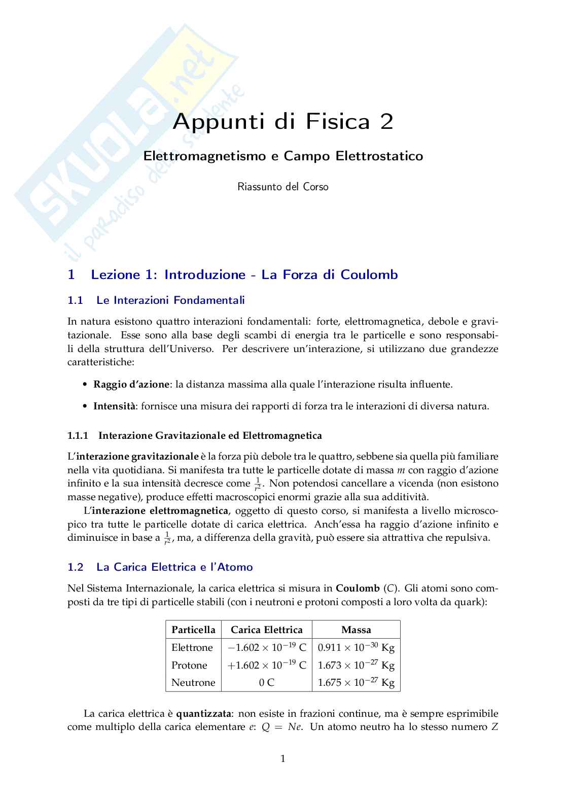 Appunti prime lezioni di Fisica 2 Pag. 1
