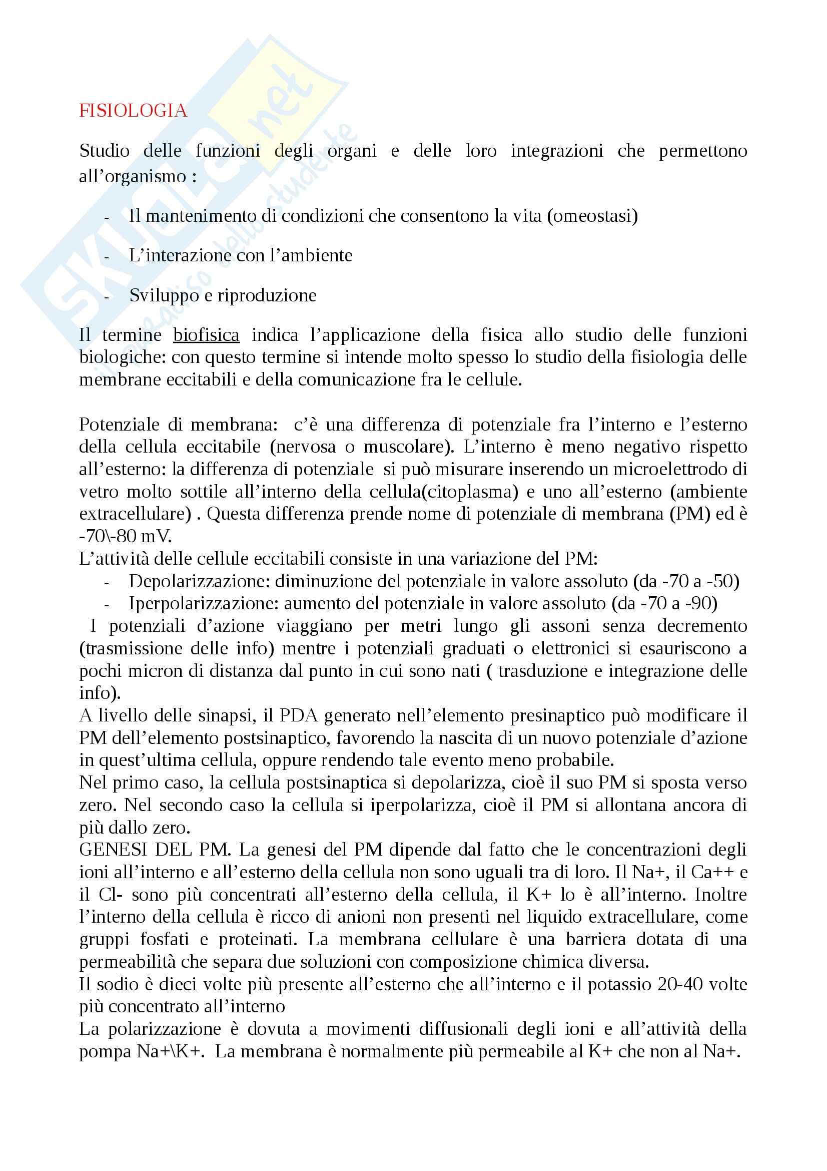 Biofisica, Fisiologia umana Pag. 1
