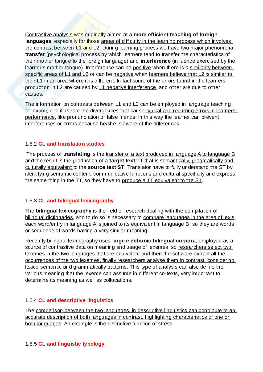 Riassunto esame Lingua e traduzione inglese, Prof. Pettini Silvia, libro consigliato Linking Worlds. Comparing english and italian, Laviosa Pag. 2