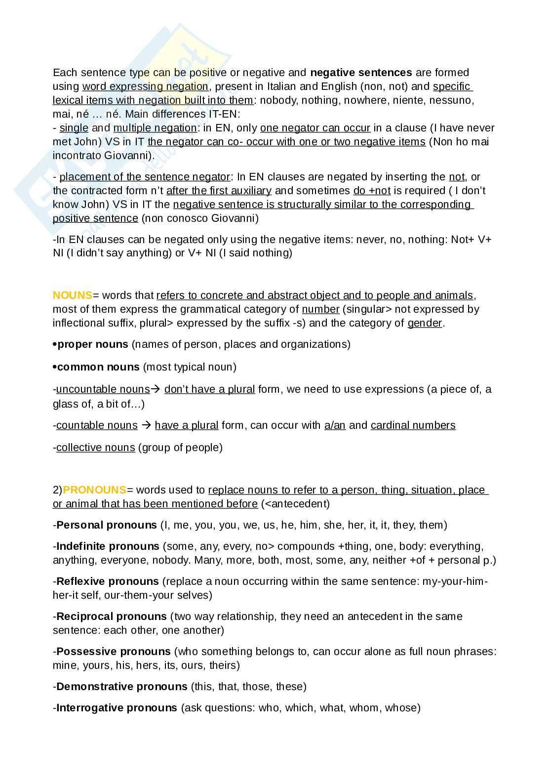 Riassunto esame Lingua e traduzione inglese, Prof. Pettini Silvia, libro consigliato Linking Worlds. Comparing english and italian, Laviosa Pag. 21