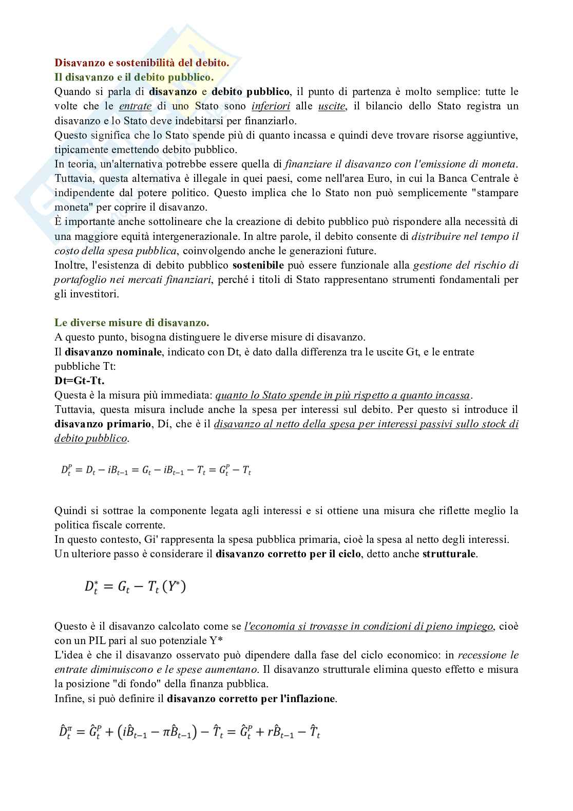 Disavanzo e sostenibilità del debito  Pag. 1