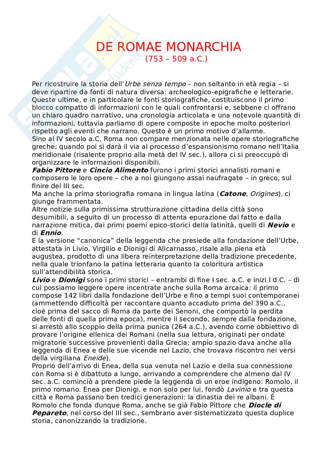 Riassunto esame Storia romana, Prof. Tantillo Ignazio, libro consigliato Storia romana, Geraci, Marcone Pag. 1