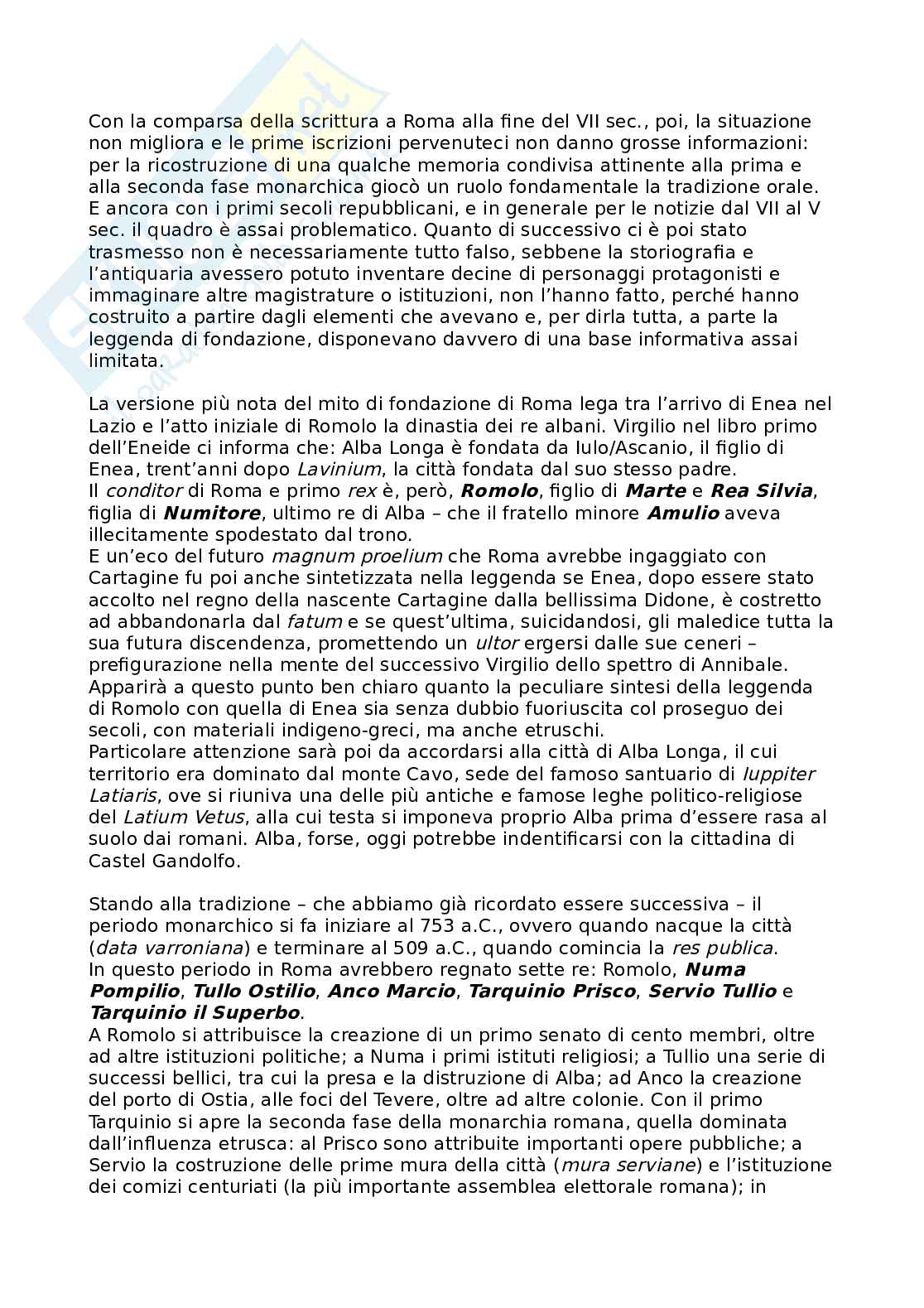 Riassunto esame Storia romana, Prof. Tantillo Ignazio, libro consigliato Storia romana, Geraci, Marcone Pag. 2