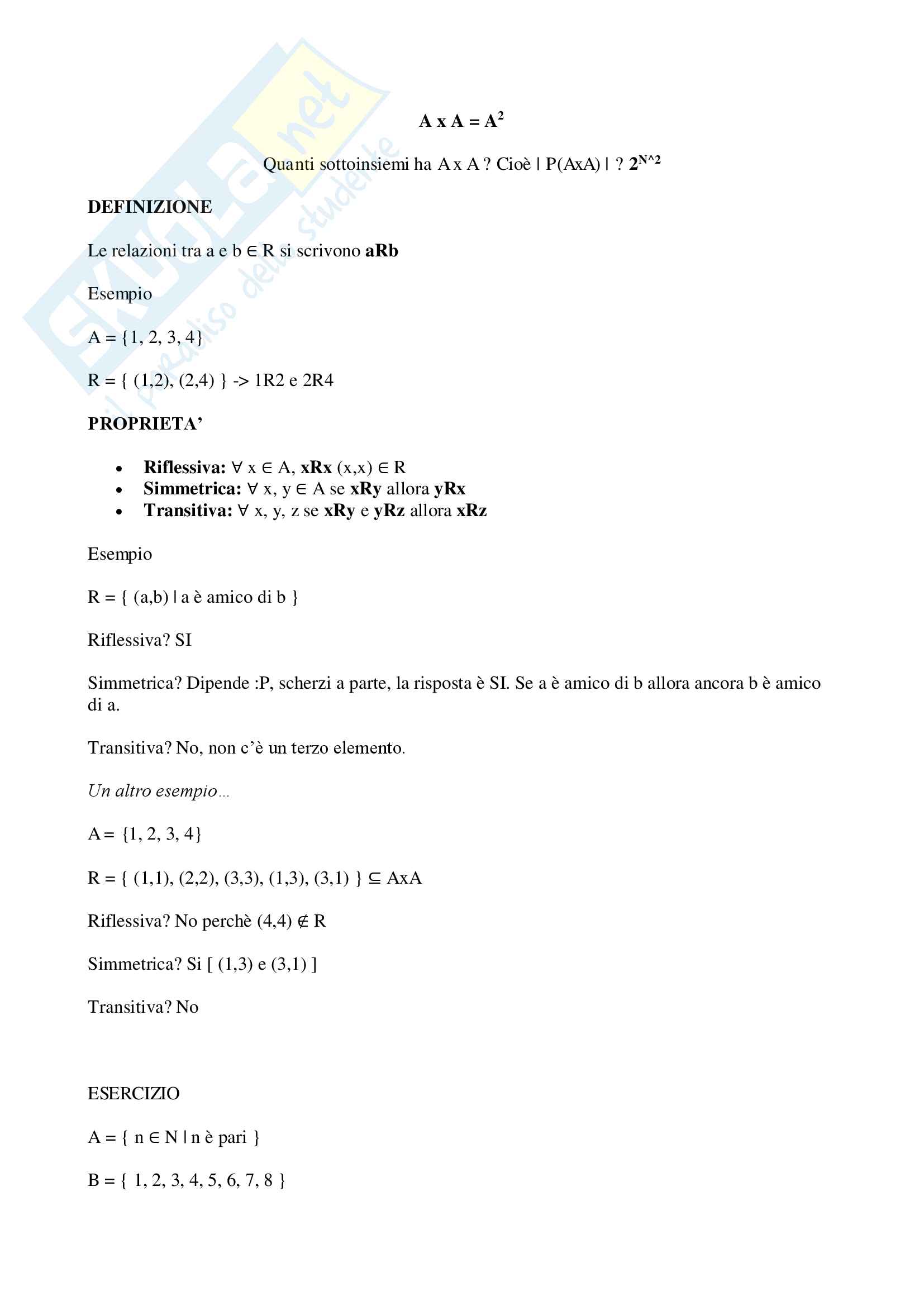 Insiemi: proprietà, definizioni ed esempi Pag. 6
