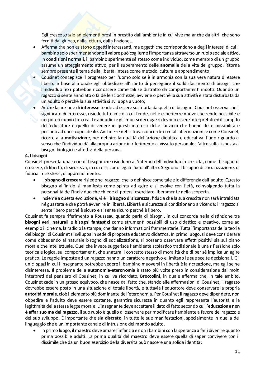 Riassunto esame Pedagogia generale , Prof. Tomarchio Maria, libro consigliato Roger Cousinet , Tomarchio Pag. 11