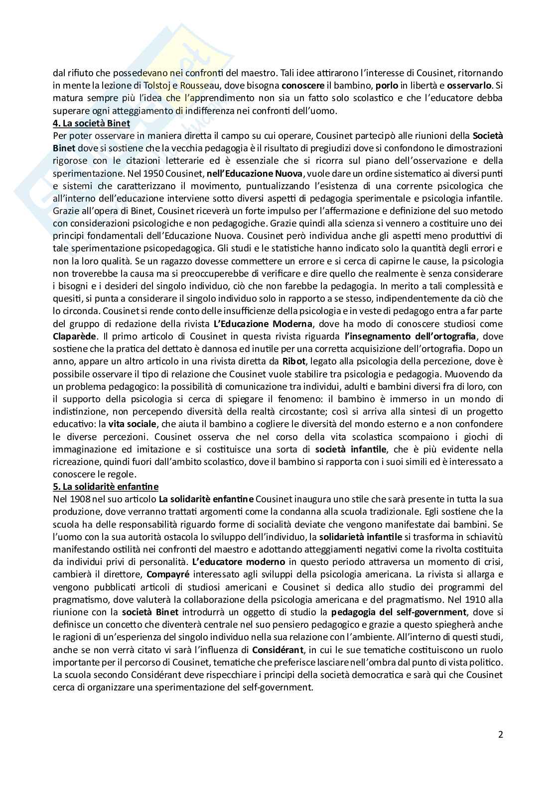 Riassunto esame Pedagogia generale , Prof. Tomarchio Maria, libro consigliato Roger Cousinet , Tomarchio Pag. 2