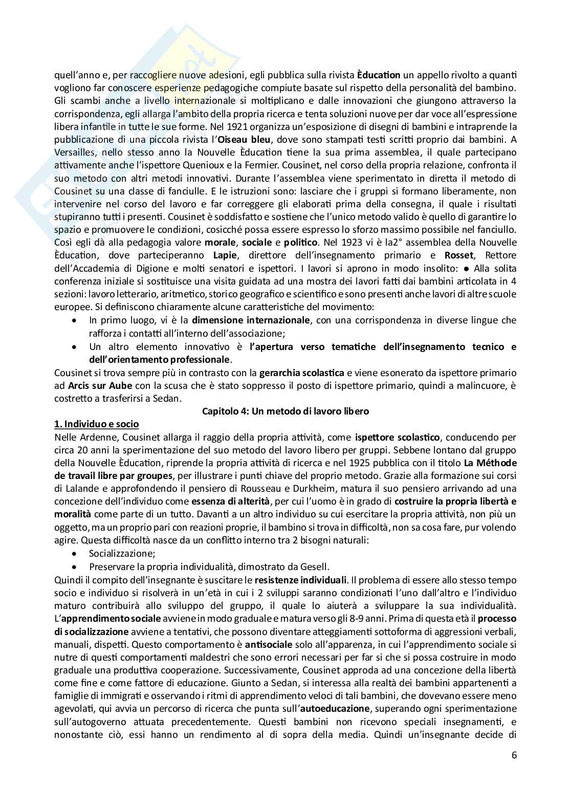 Riassunto esame Pedagogia generale , Prof. Tomarchio Maria, libro consigliato Roger Cousinet , Tomarchio Pag. 6
