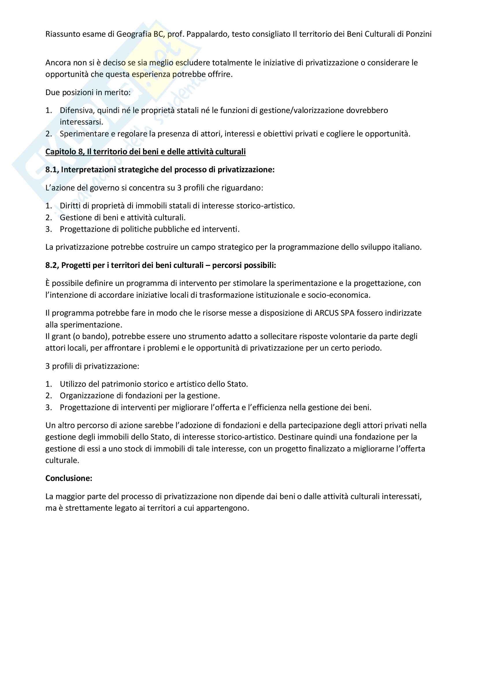 Riassunto esame di Geografia BC, prof. Pappalardo, testo consigliato Il territorio dei Beni Culturali di Ponzini Pag. 11
