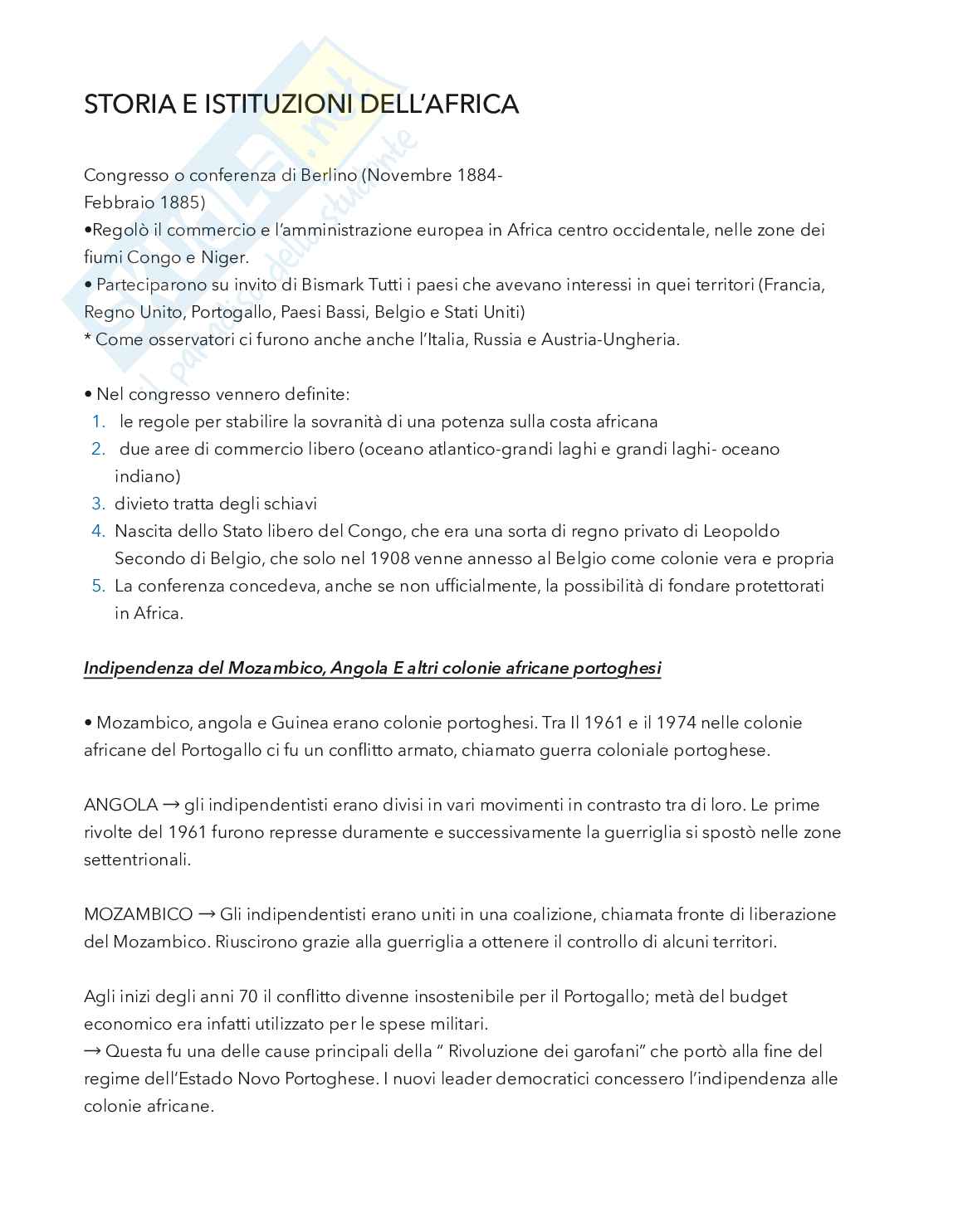 Domande aperte Storia e Istituzioni dell'Africa Pag. 1
