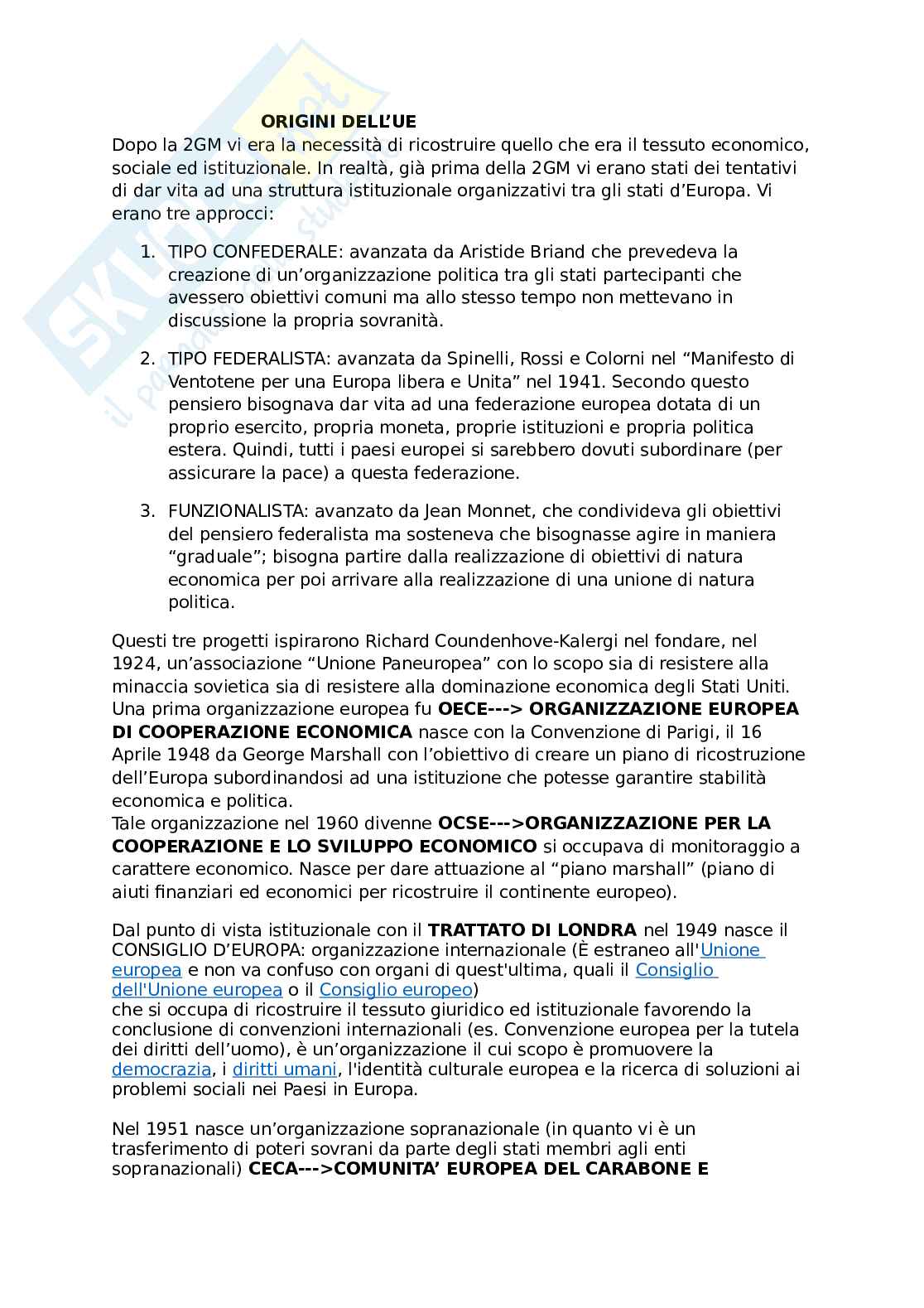 Riassunto esame Diritto dell'unione europea, Prof. Carta Mario, libro consigliato Diritto dell'Unione Europea, Villani Pag. 1