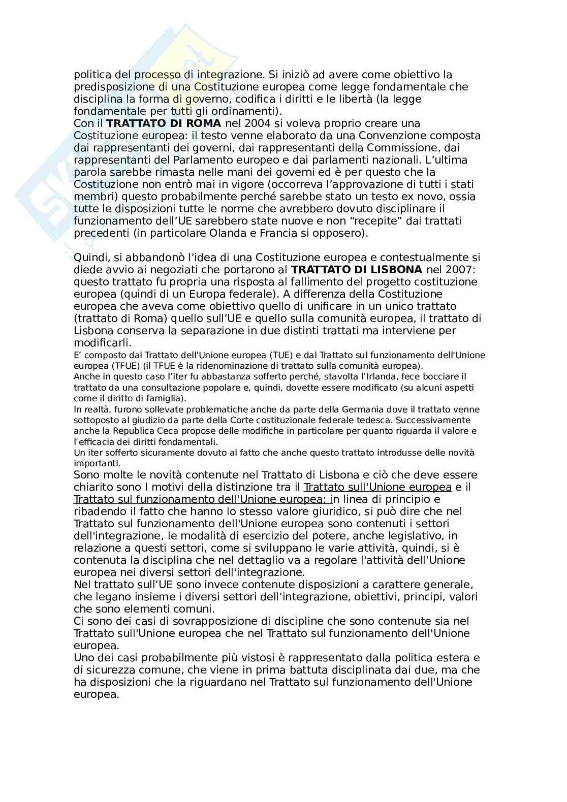 Riassunto esame Diritto dell'unione europea, Prof. Carta Mario, libro consigliato Diritto dell'Unione Europea, Villani Pag. 6