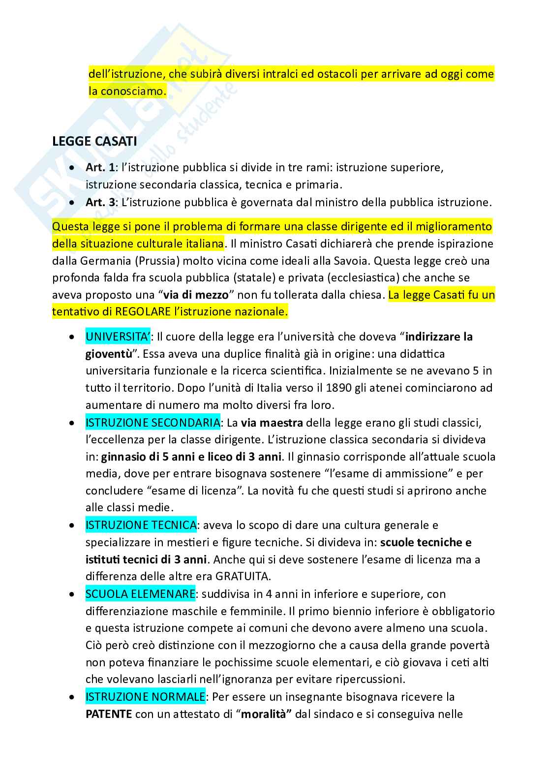 Riassunto esame Storia della scuola e delle istituzioni, Prof. Borruso Francesca, libro consigliato Storia della scuola , Santamaita Pag. 2