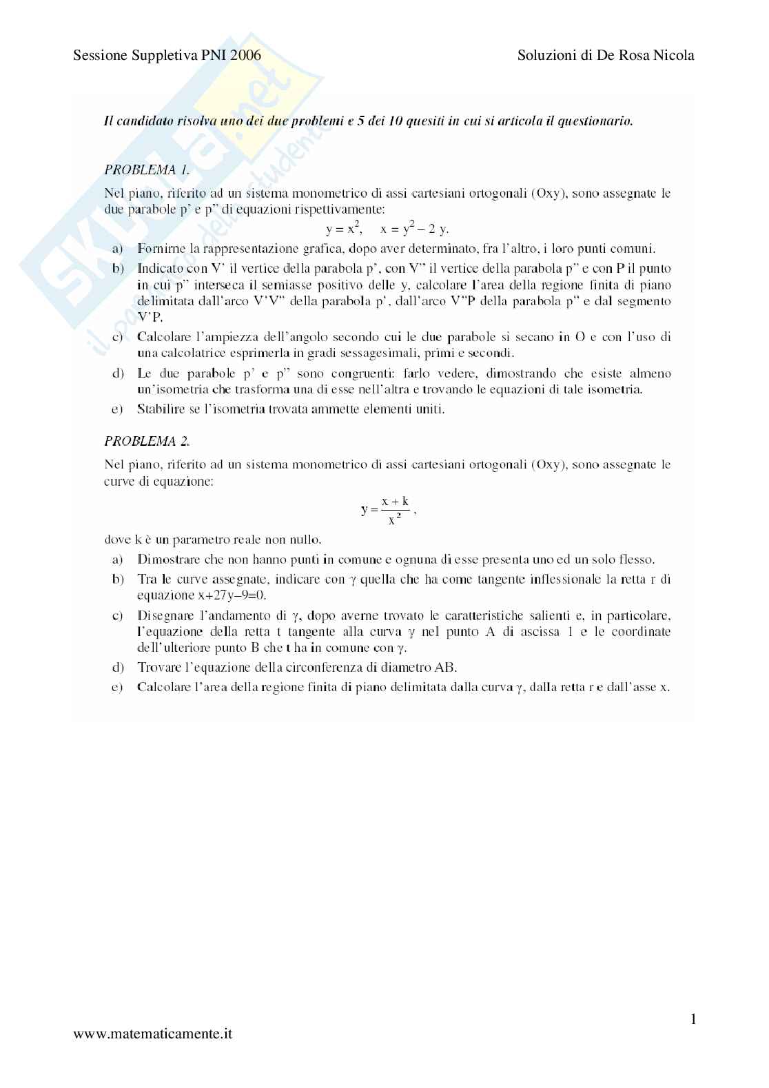 2006 - Liceo scientifico PNI sessione suppletiva Pag. 1