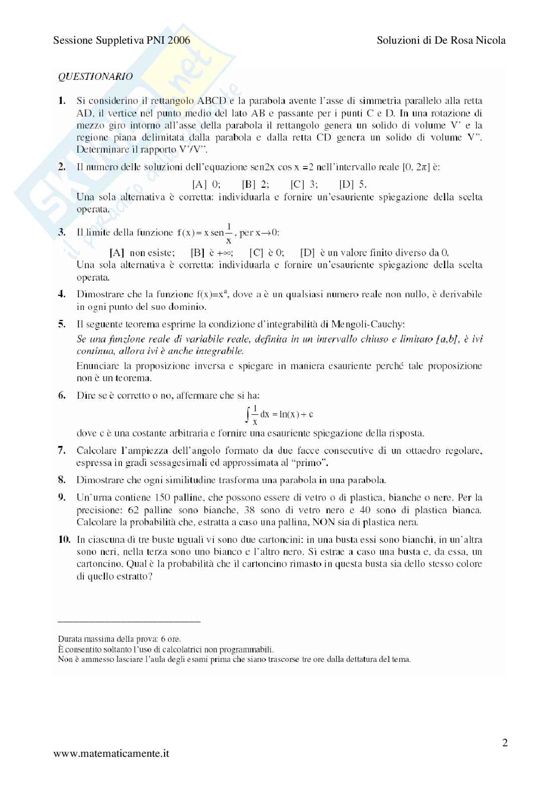 2006 - Liceo scientifico PNI sessione suppletiva Pag. 2