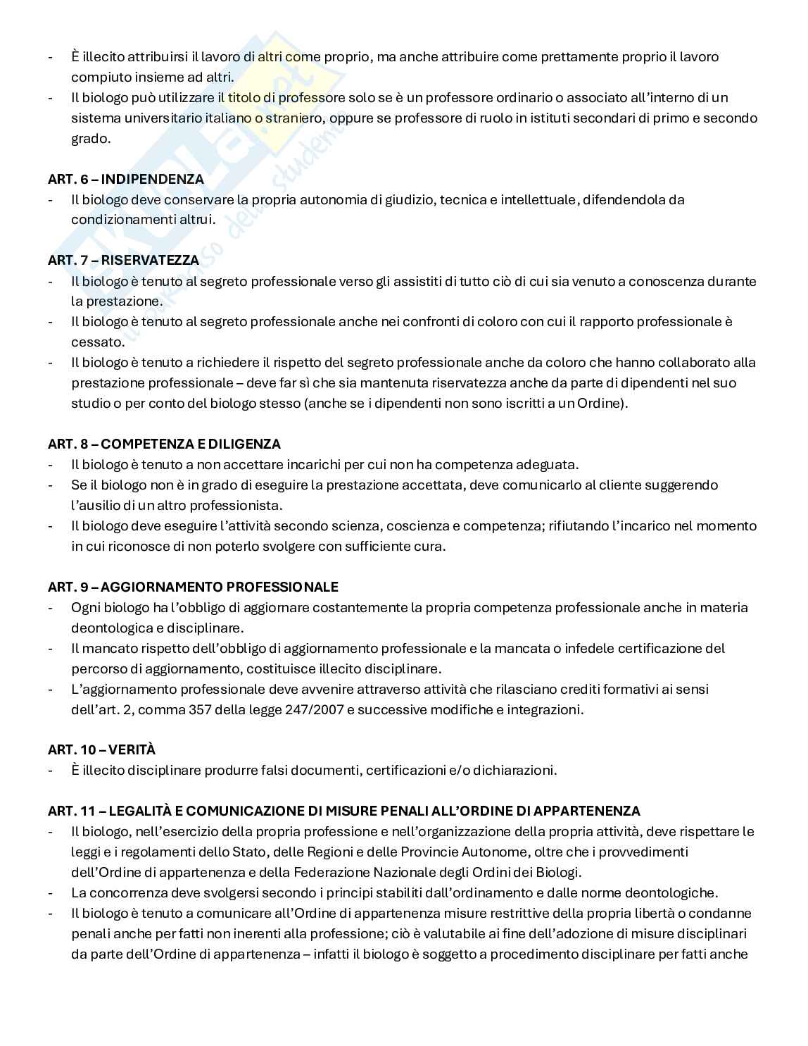 Codice deontologico per Esame di Stato per biologo (va bene per tutte le università) Pag. 2