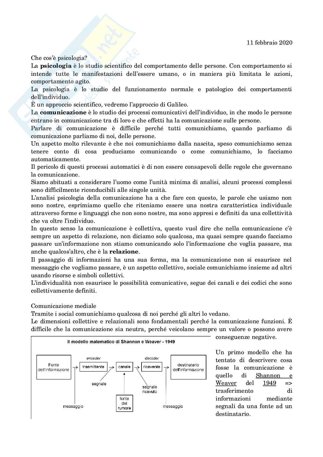 Appunti lezioni Psicologia della Comunicazione Pag. 1