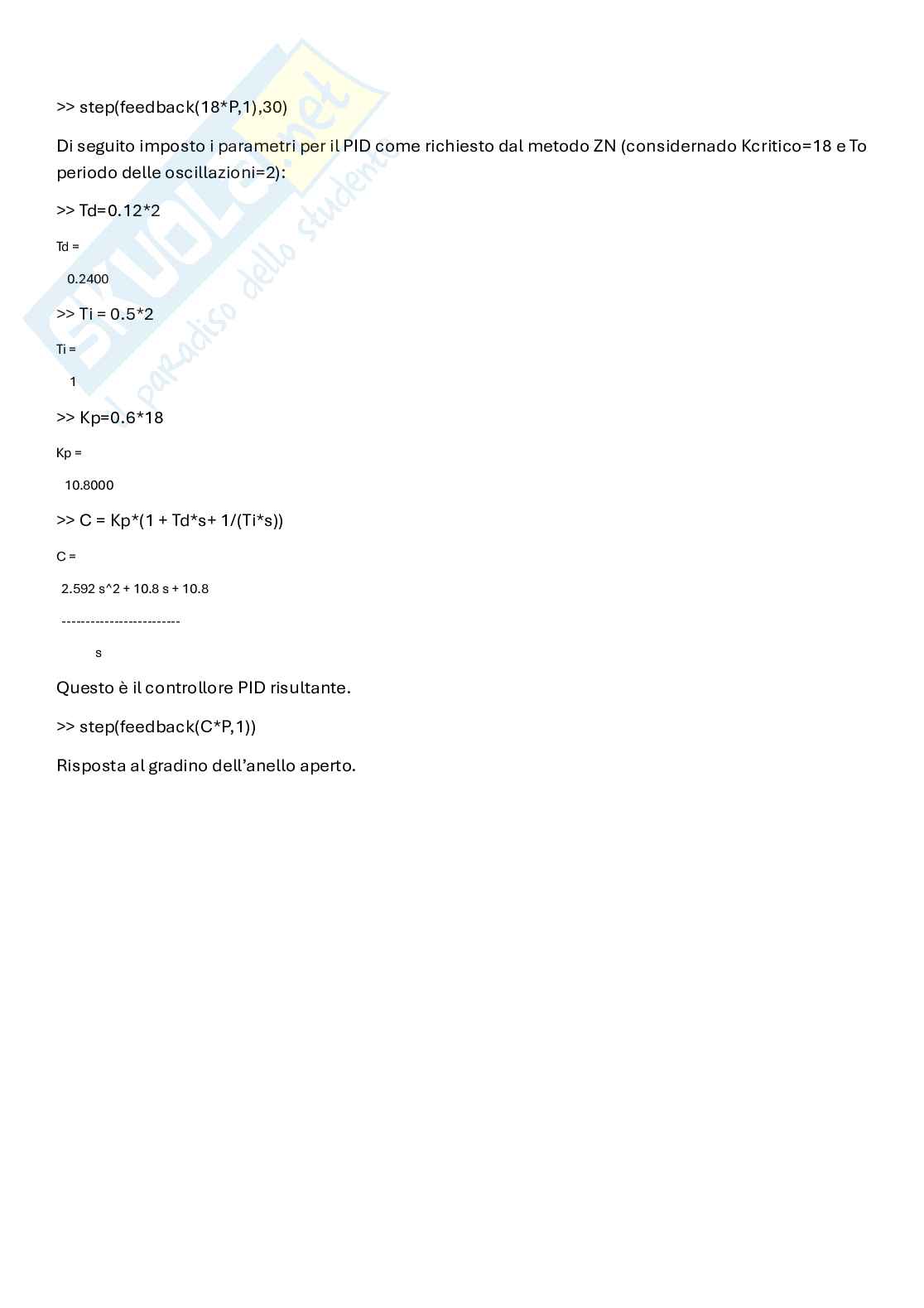 Appunti e schemi Matlab spiegati Laboratorio di automatica Pag. 6