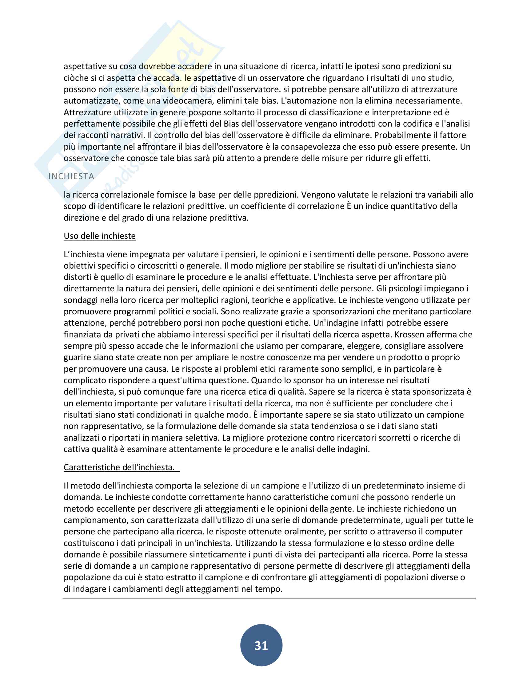 Riassunto esame Metodo della ricerca psicologica, prof. Sacco, libro consigliato Metodo della ricerca psicologica, Shaughnessy Pag. 31