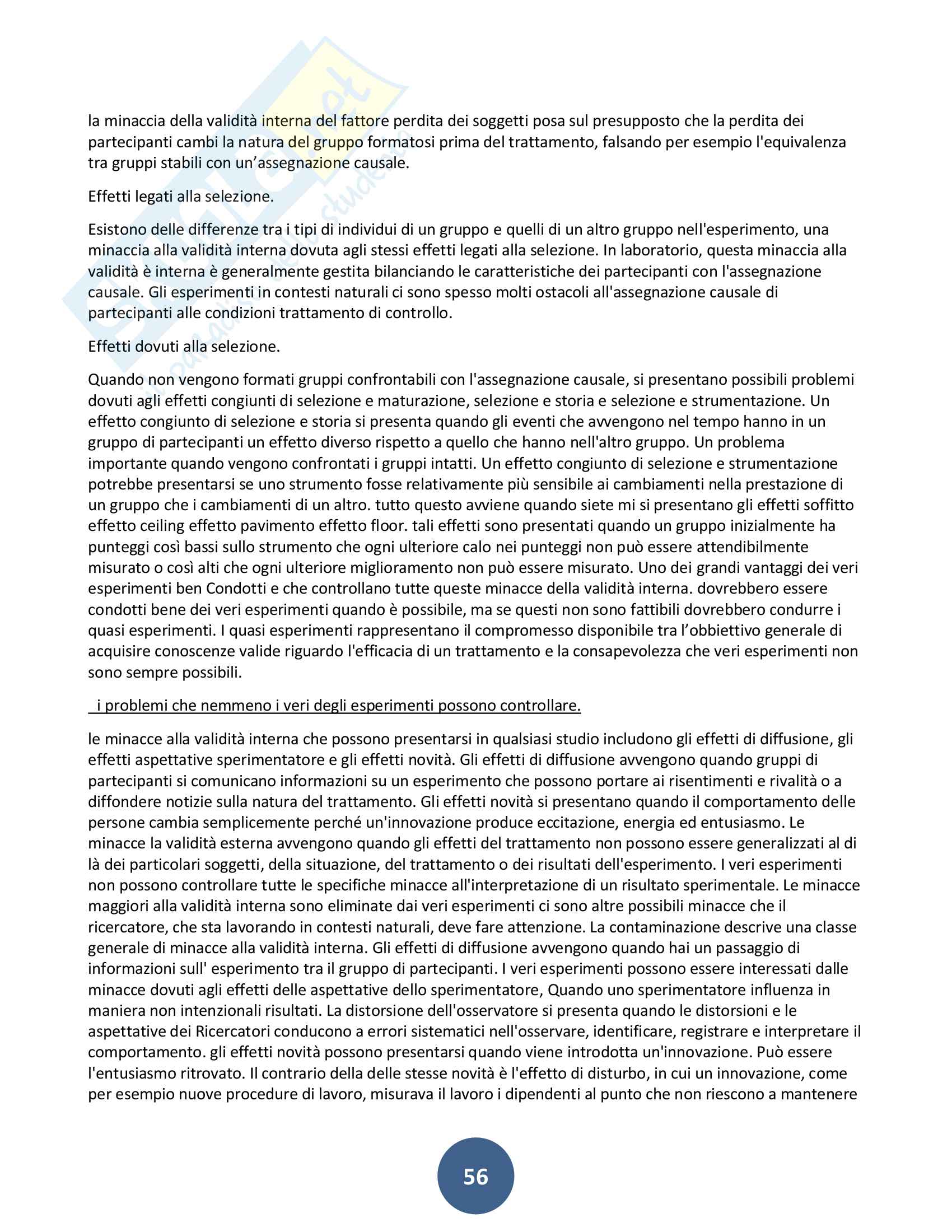 Riassunto esame Metodo della ricerca psicologica, prof. Sacco, libro consigliato Metodo della ricerca psicologica, Shaughnessy Pag. 56
