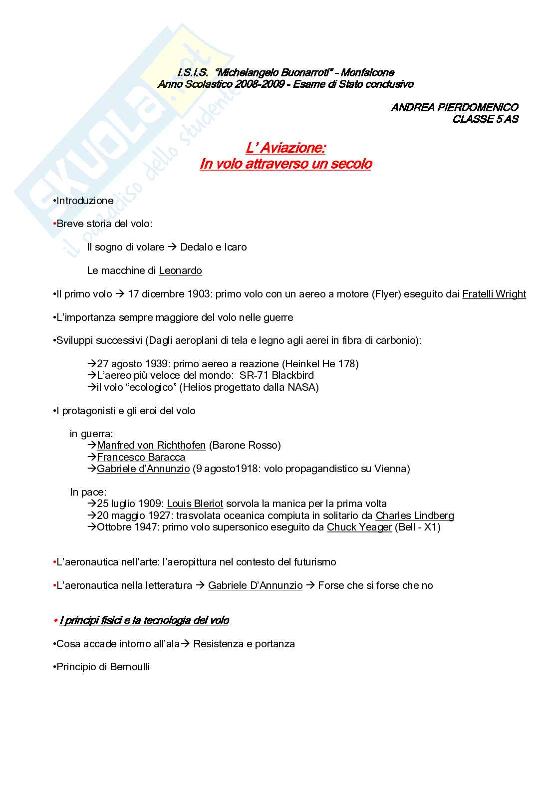 Aviazione - Tesina per Istituto tecnico commerciale Pag. 1