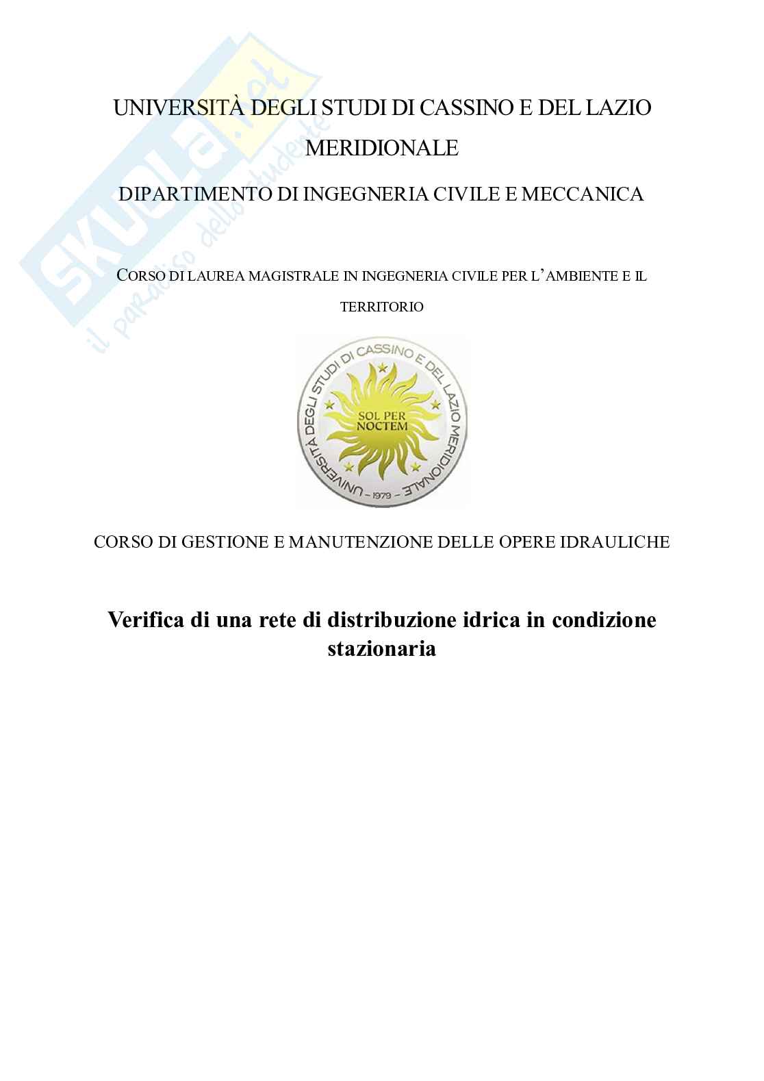 Relazioni delle esercitazioni sulla rete di distribuzione idrica Pag. 1