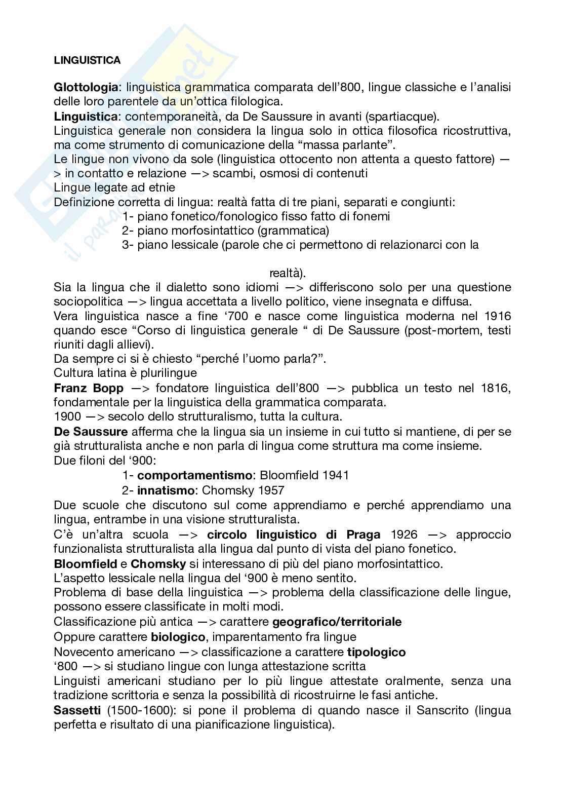 Riassunto lezioni linguistica generale Pag. 1