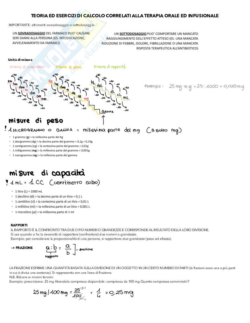 Teoria ed esercizi di calcolo correlati alla terapia orale ed infusionale Pag. 1