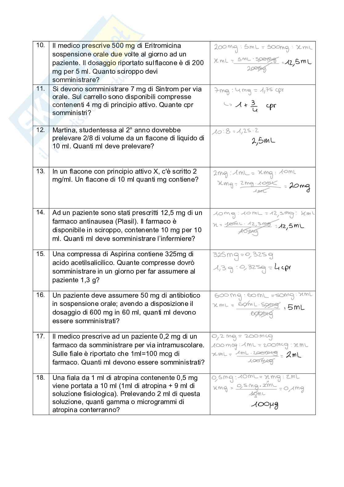 Teoria ed esercizi di calcolo correlati alla terapia orale ed infusionale Pag. 11