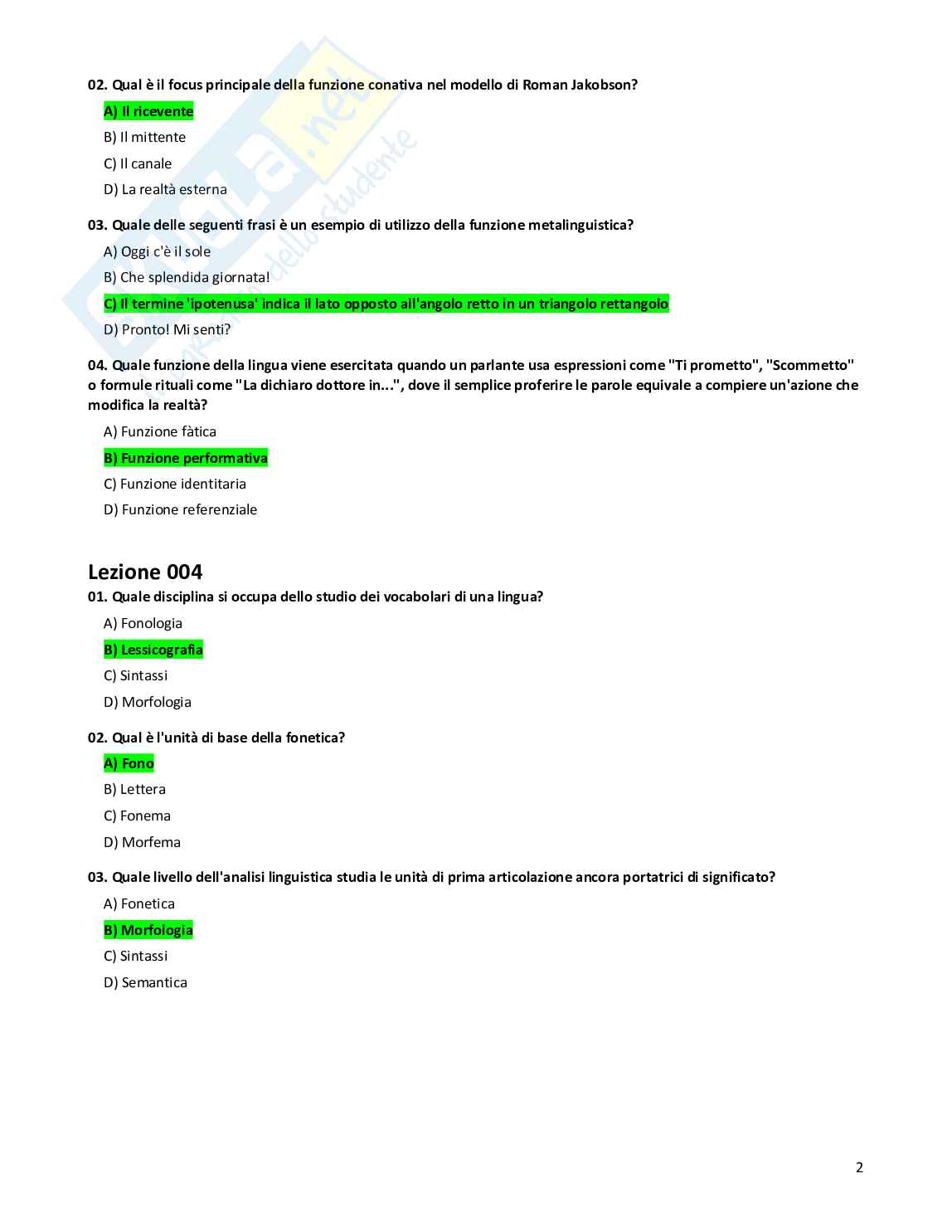 Quiz risolti Linguistica applicata, 2026 Pag. 2