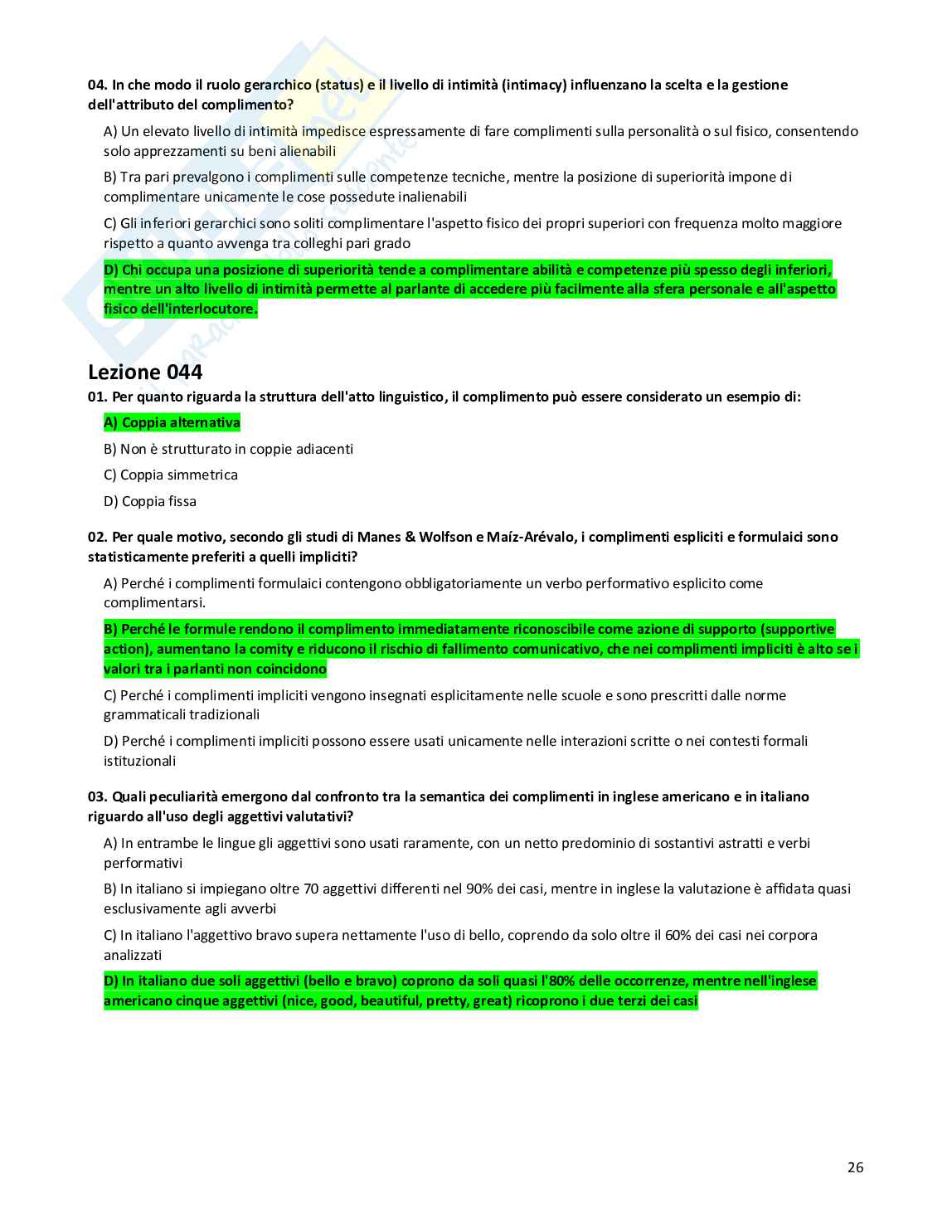 Quiz risolti Linguistica applicata, 2026 Pag. 26