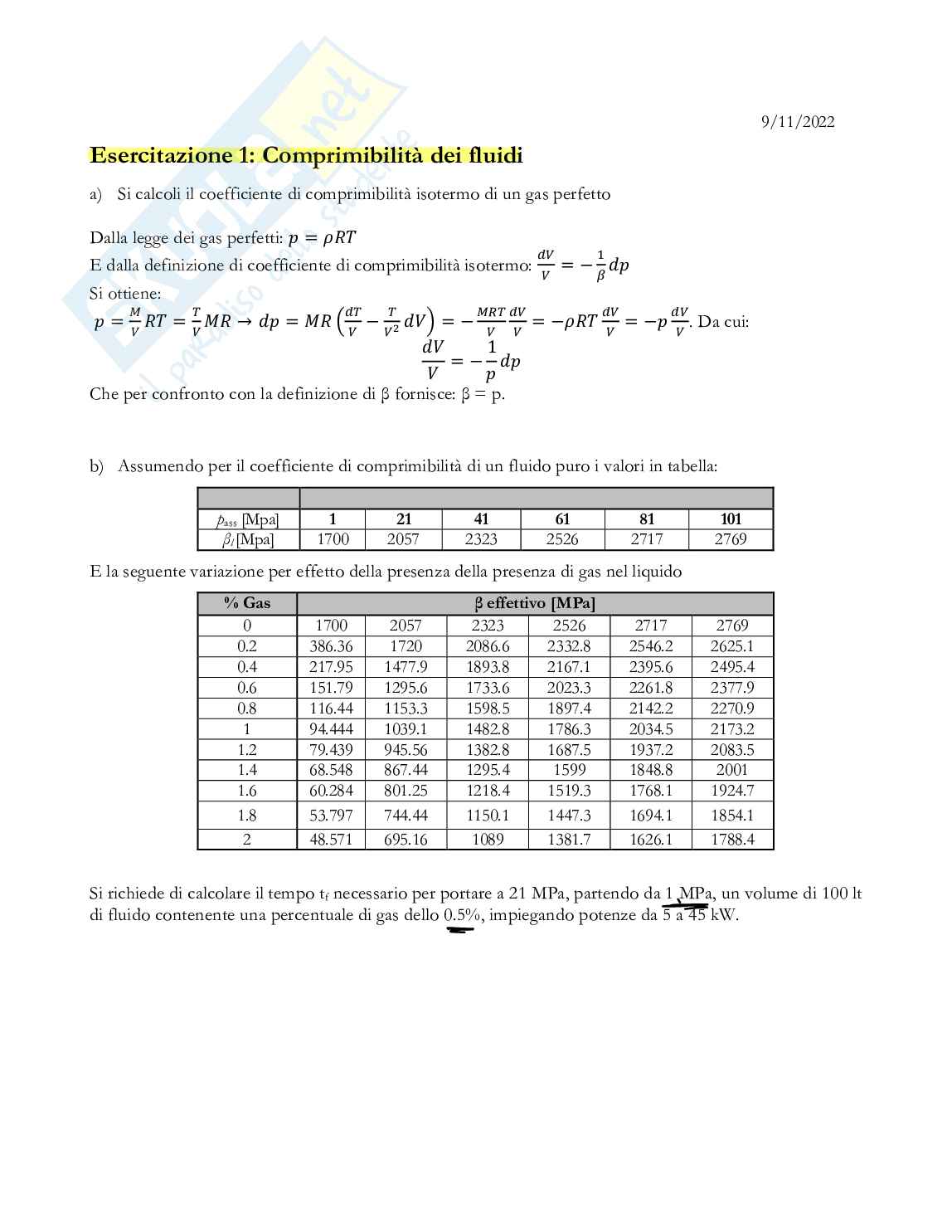 Esercitazione di Impianti aerospaziali  Pag. 1