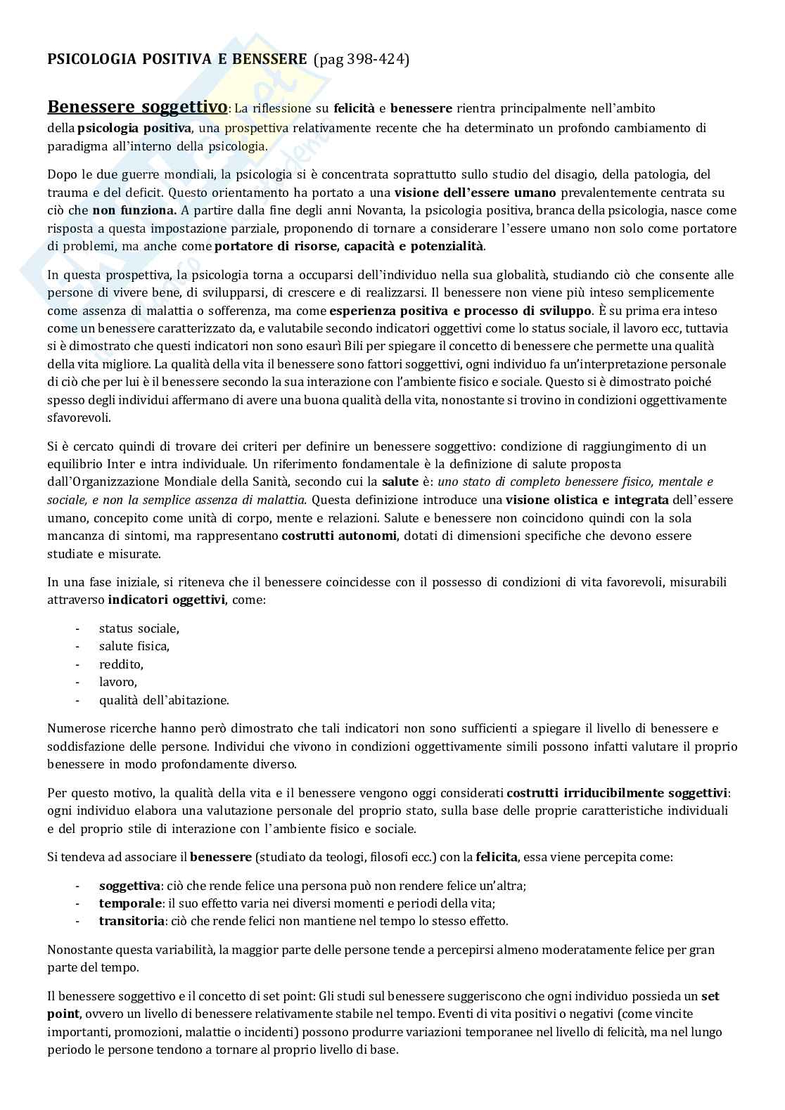 Psicololgia positiva e del benessere Pag. 1