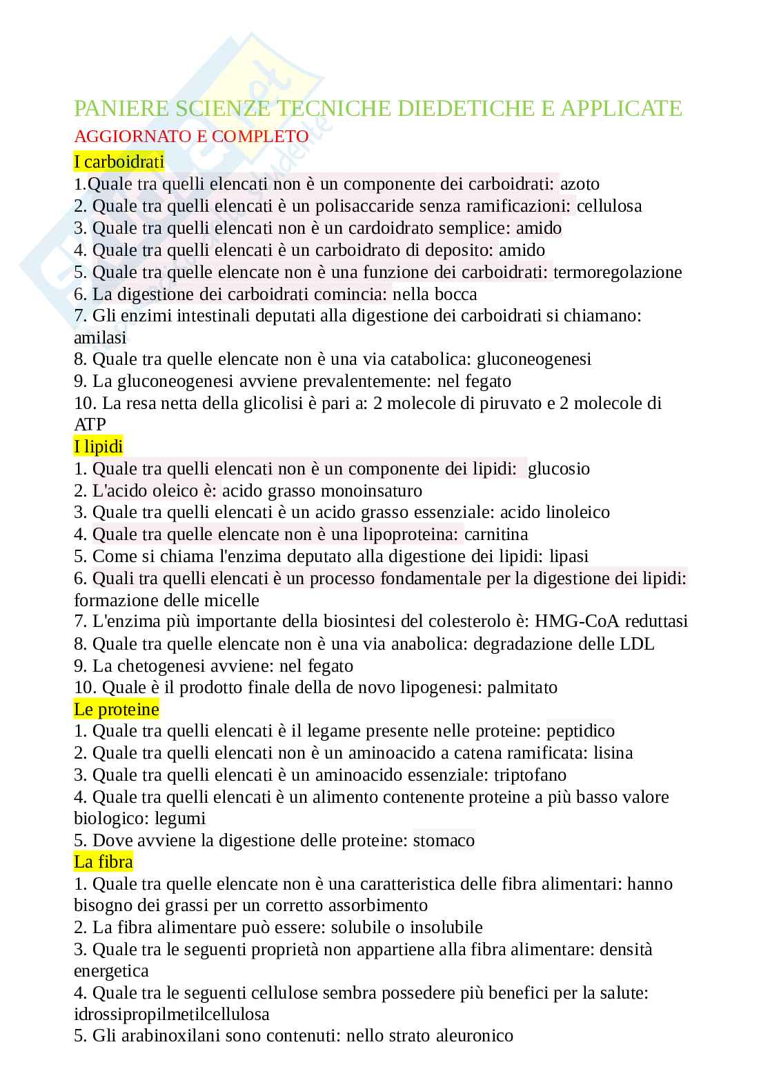 Paniere Scienze tecniche dietetiche applicate, aggiornato e completo. In ordine Pag. 1