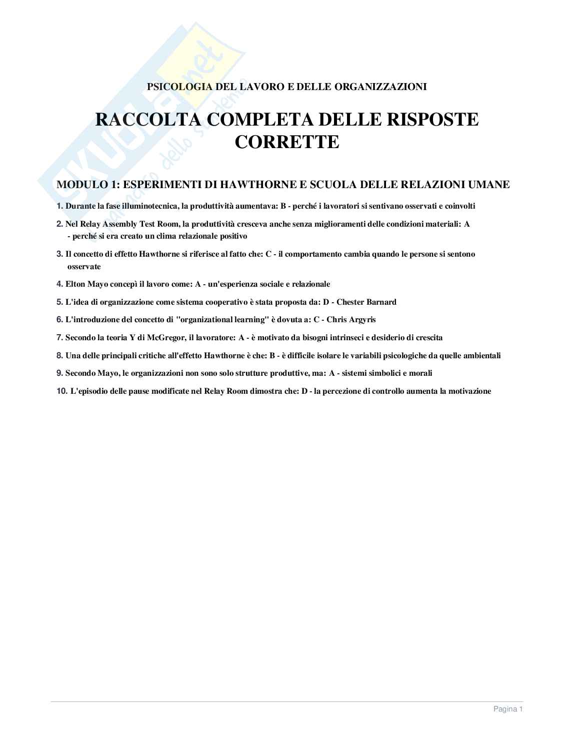 Paniere Psicologia del lavoro e delle organizzazioni in ambito sportivo Pag. 1
