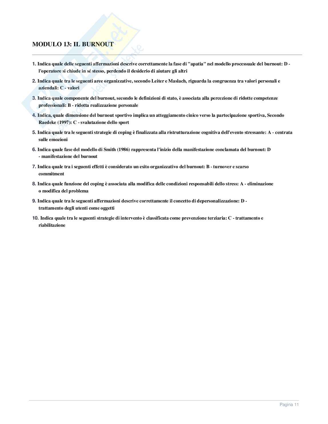 Paniere Psicologia del lavoro e delle organizzazioni in ambito sportivo Pag. 11