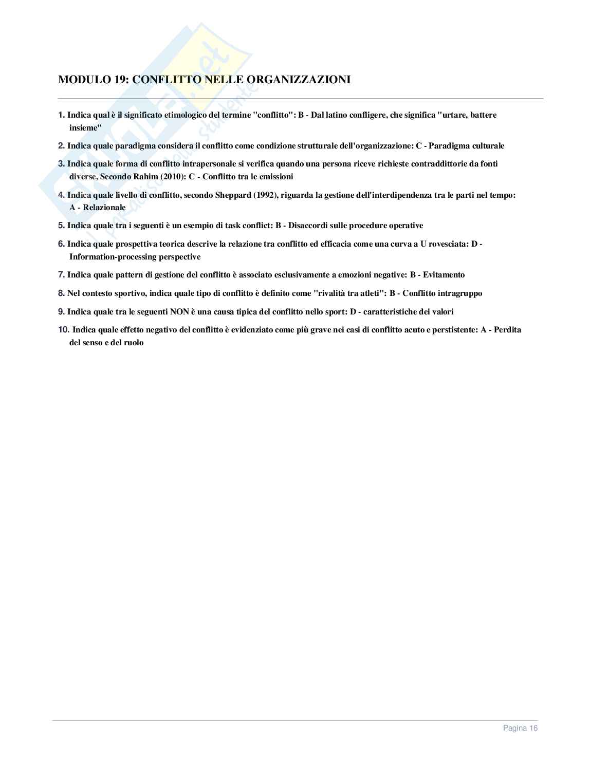 Paniere Psicologia del lavoro e delle organizzazioni in ambito sportivo Pag. 16
