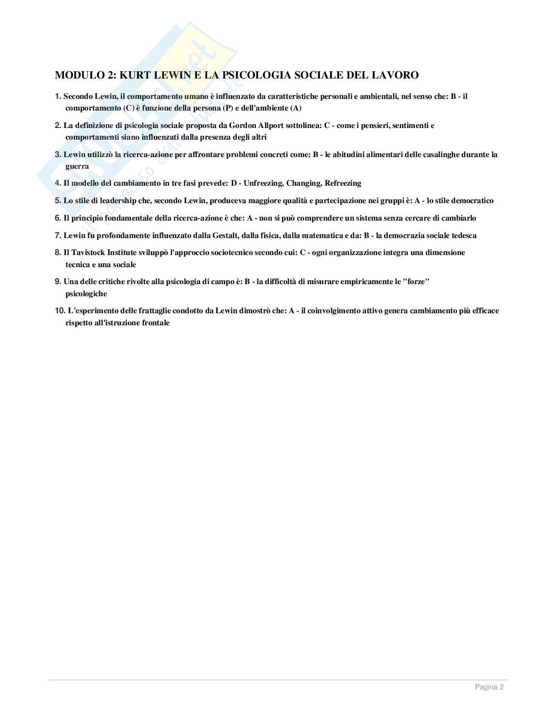 Paniere Psicologia del lavoro e delle organizzazioni in ambito sportivo Pag. 2
