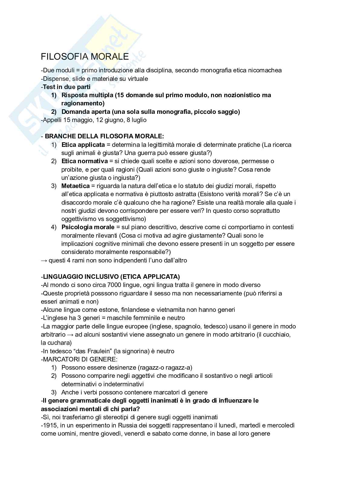 Appunti di lezione di Filosofia morale Pag. 1