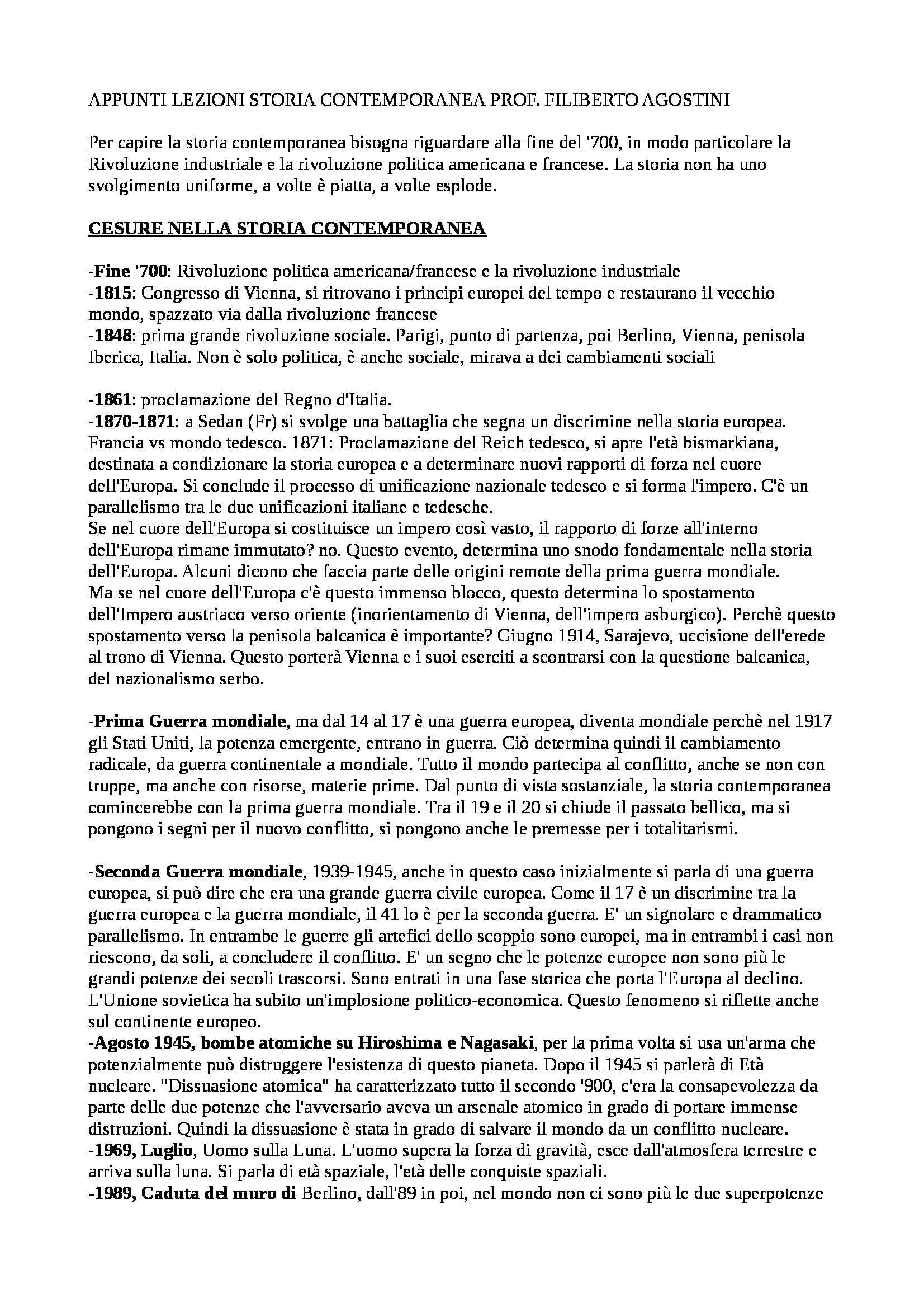 Storia contemporanea - Appunti Pag. 1