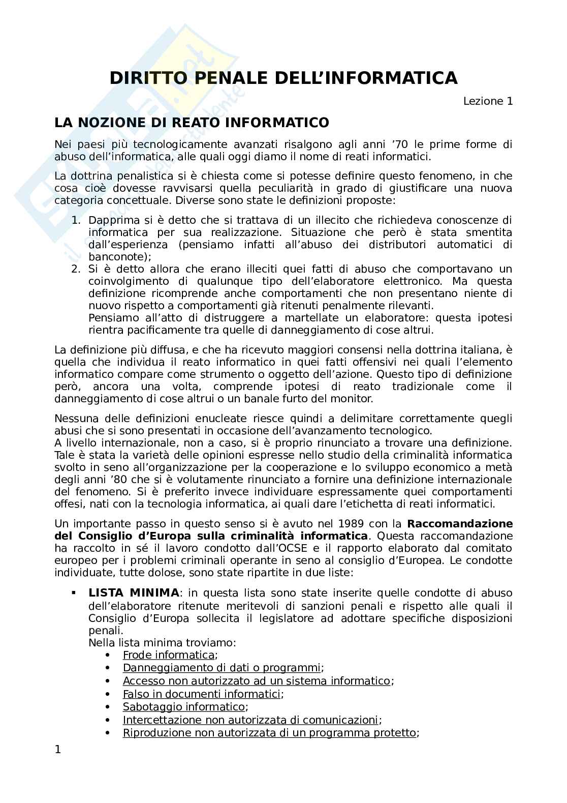 Diritto penale dell'informatica Pag. 1