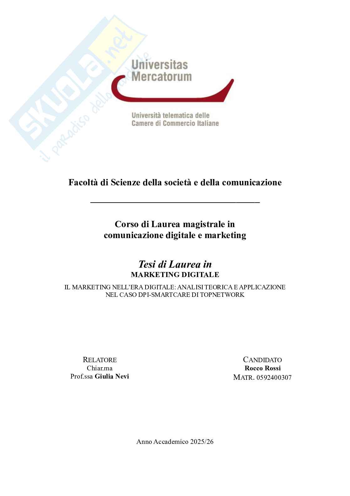 Marketing nell'era digitale: analisi teorica e applicazione nel caso DPI-Smartcare di TopNetwork Pag. 1